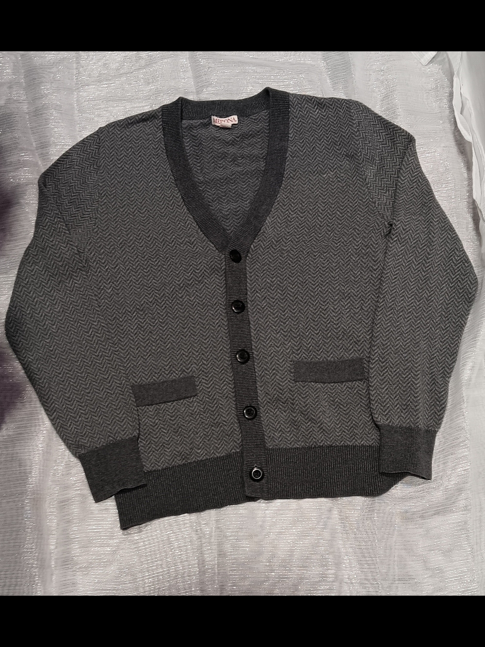 Merona Charcoal Gray Herringbone V-Neck Cardigan